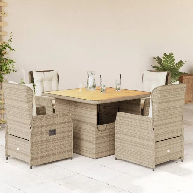 vidaXL 5-delige Tuinset met kussens poly rattan beige, foto 2