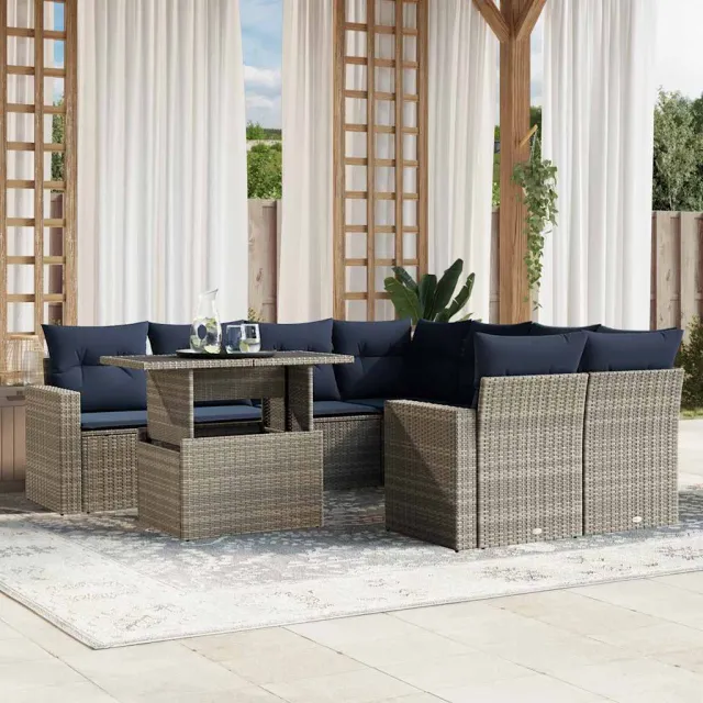 vidaXL 9-delige tuinbankset met kussens, grijs polyrotan, foto 2