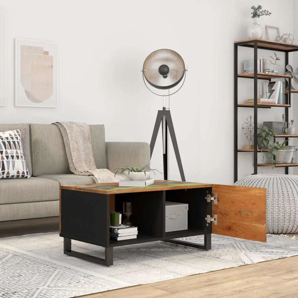 vidaXL Salontafel 80x50x40 cm massief gerecycled hout en bewerkt hout meerkleurig, foto 2