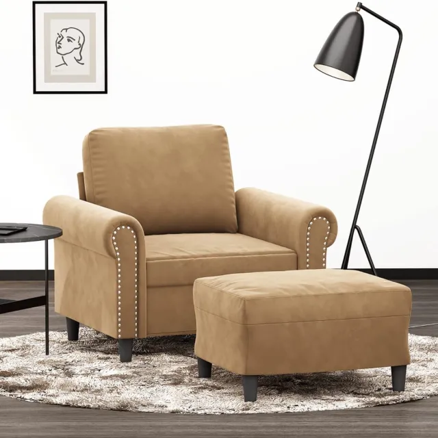 vidaXL Fauteuil - met - voetenbank - 60 - cm - fluweel - bruin