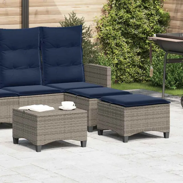 vidaXL Tuinkrukken met kussens 2 st 55x55x36 cm poly rattan grijs, foto 2