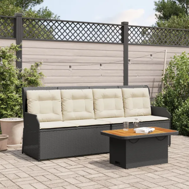 vidaXL 3-delige Loungeset met kussens poly rattan zwart, foto 2