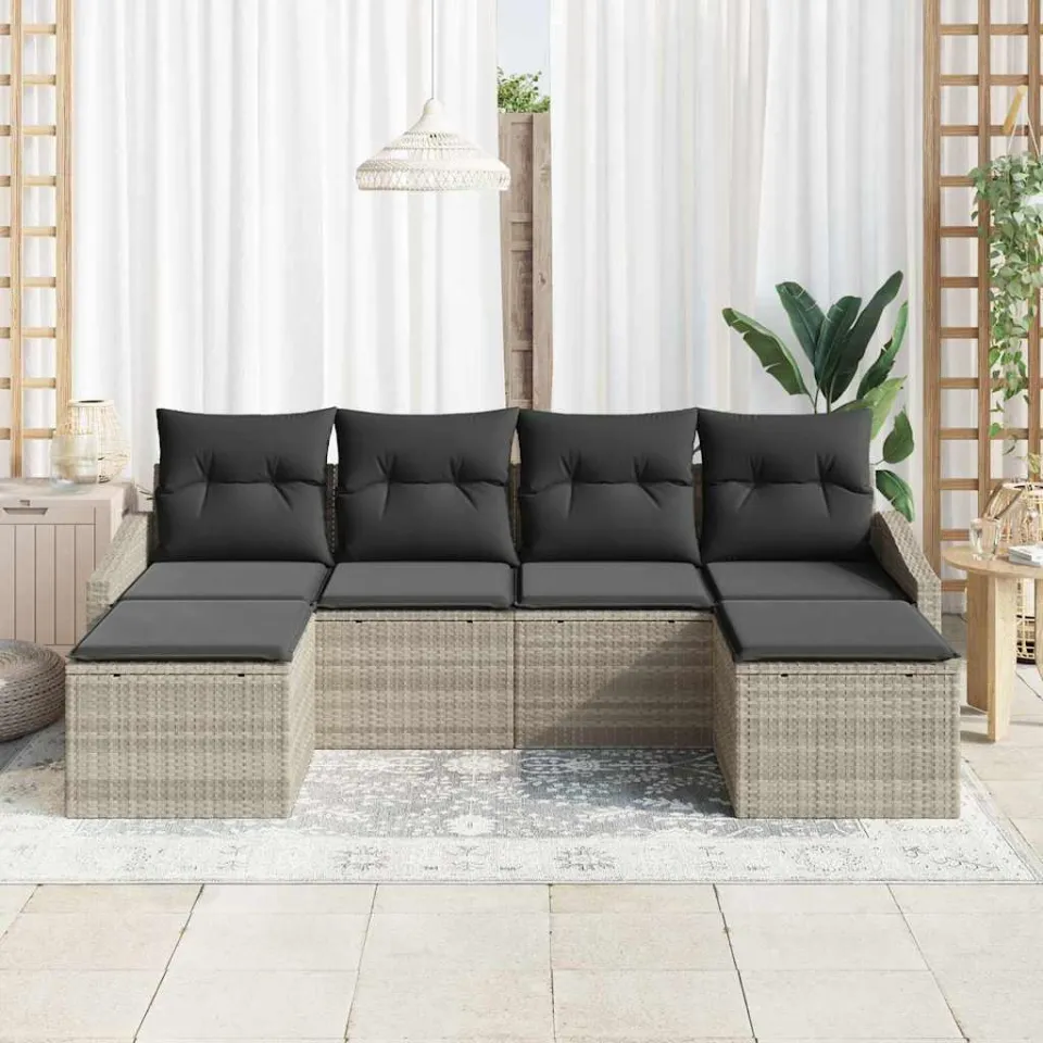 vidaXL Bankstel 6 st Lichtgrijs poly rattan, foto 3