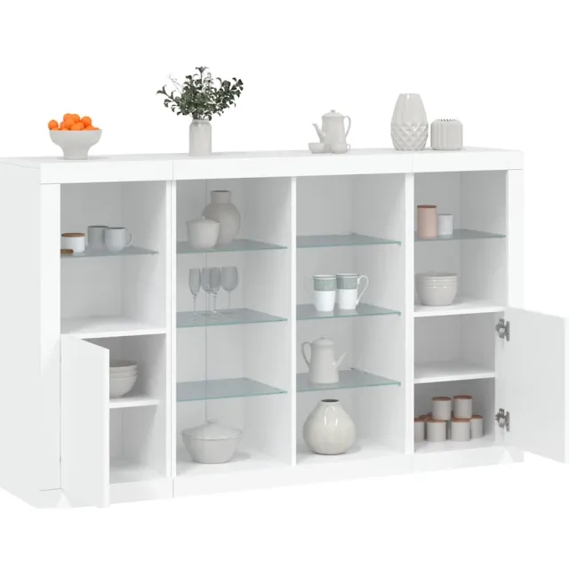 vidaXL Dressoirs met LED-verlichting 3 st bewerkt hout wit