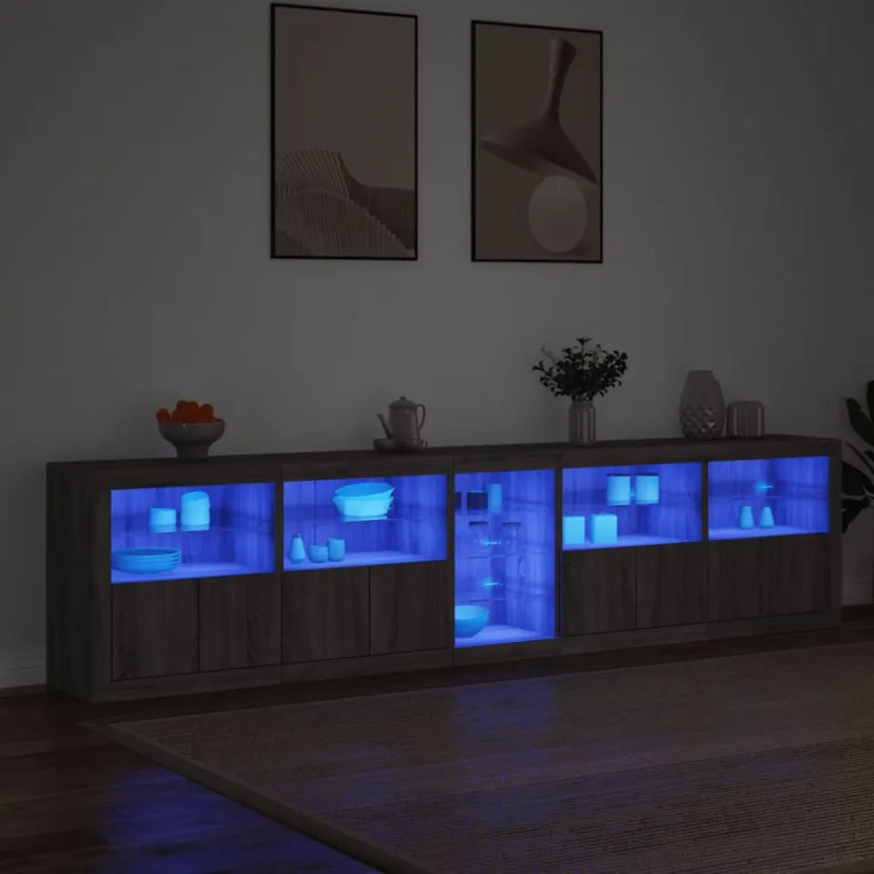 vidaXL Dressoir met LED-verlichting 283x37x67 cm grijs sonoma eiken, foto 2