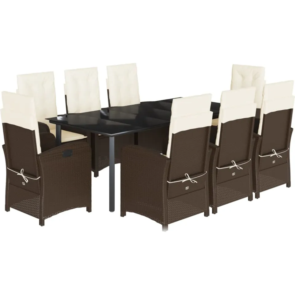 vidaXL 9-delige Tuinset met kussens poly rattan bruin