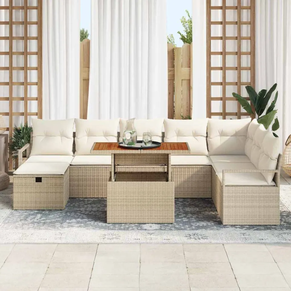 vidaXL Tuinbankenset 9 st Beige poly rattan, foto 3