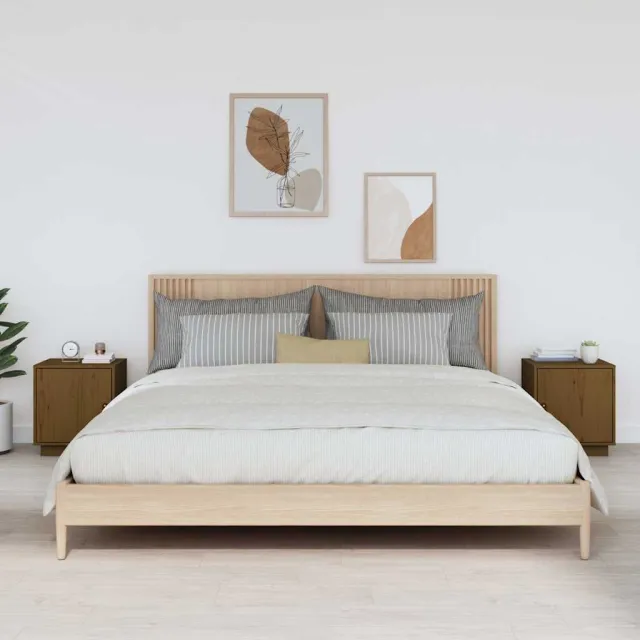 vidaXL Nachtkastjes 2 st 40x34x45 cm massief grenenhout honingbruin bruin, foto 2