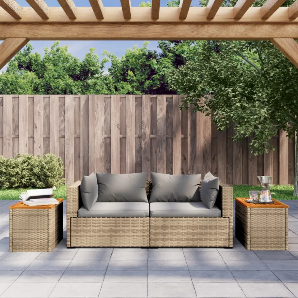 vidaXL Tuinbijzettafels 2 st 55x34x37 cm poly rattan en hout beige, foto 3