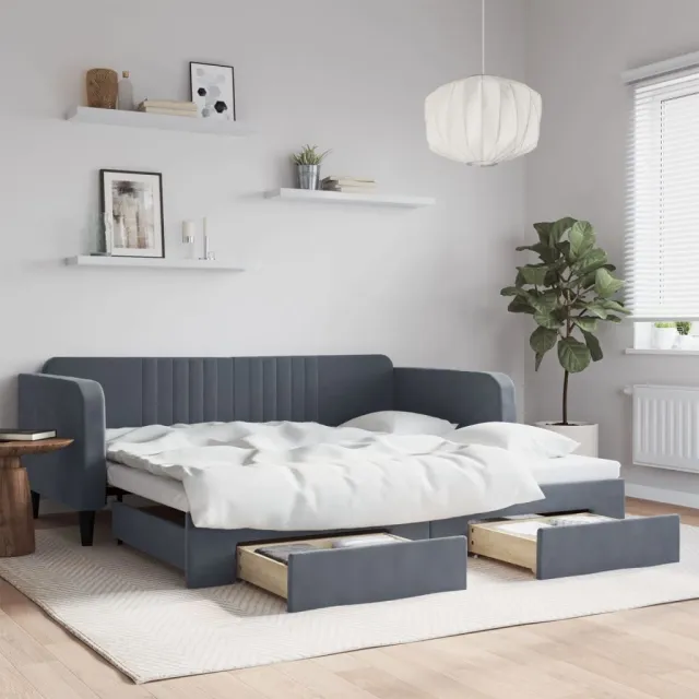 vidaXL Slaapbank onderschuifbed lades 100x200 cm fluweel donkergrijs