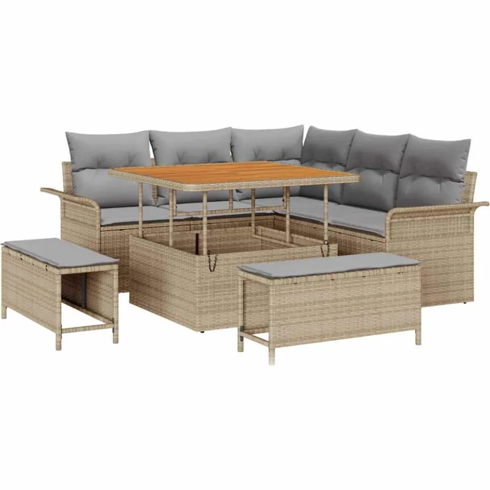 vidaXL Tuinbankenset 8 st Beige poly rattan