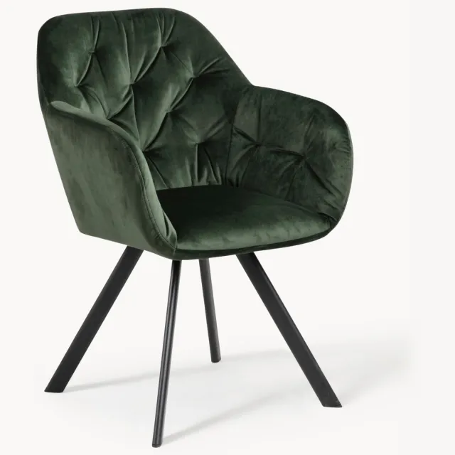 AC Design Draaibare fluwelen armstoel Lucie Zwart, Groen