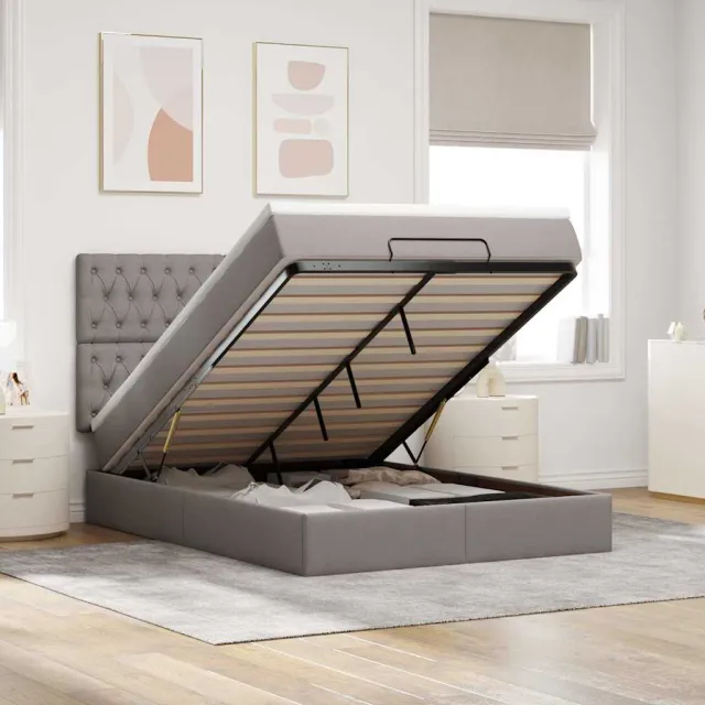 vidaXL Ottoman bed met matras en LED's 140x200cm stof taupe