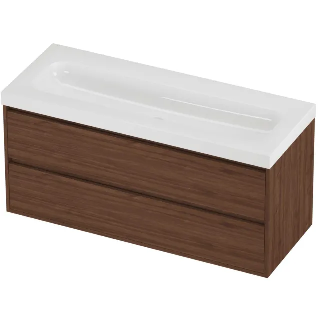 Proline Haga Badmeubelset Polystone Mezza 2 Laden 120x46x58 cm Glans Wit Indian Walnut Houtlook