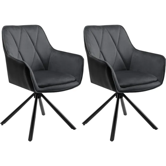 Corenia Eetkamerstoelen - Eetstoelen - Keukenstoelen - Ergonomische Scandinavische Stijl - 2 Stuks - met Rugleuning - Voor Keuken - Eetgedeelte - Kunstleer Zitje - Metalen Draaibare Poten - 57.5 x 85.5 x 58.5 cm - Donkergrijs