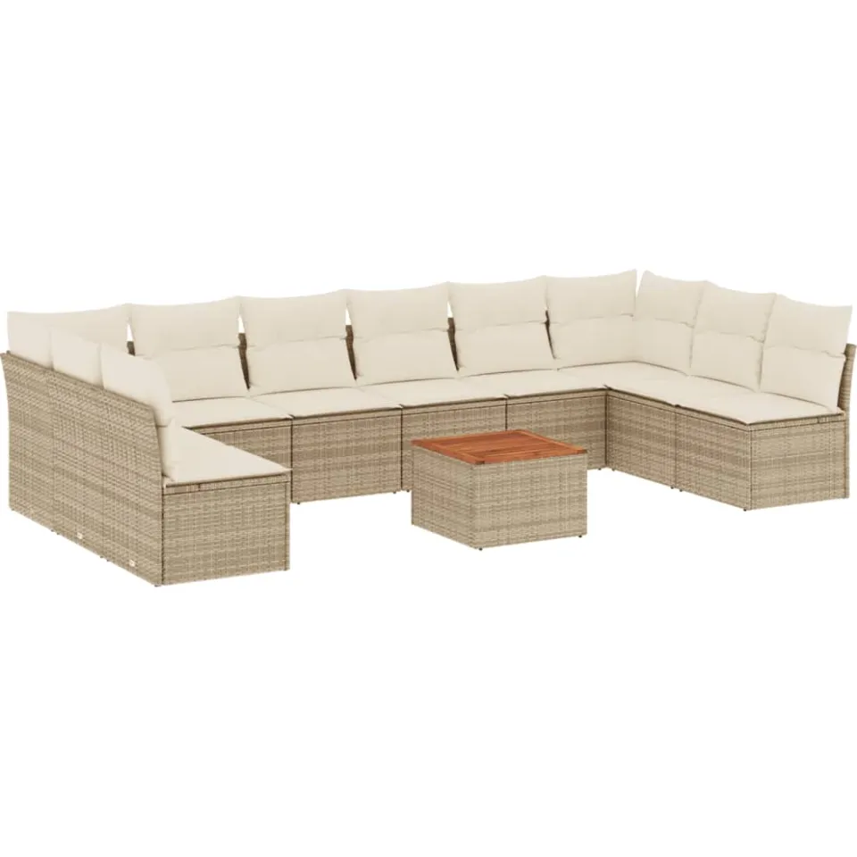 vidaXL 11-delige Tuinset met kussens poly rattan beige