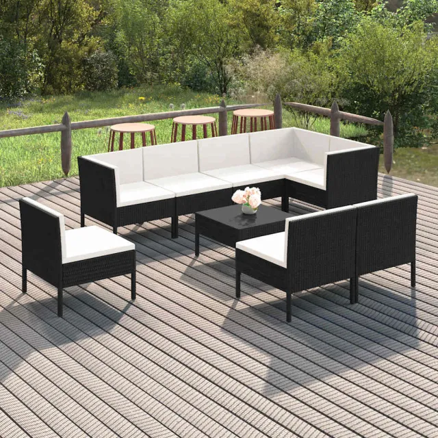 vidaXL 9-delige Loungeset met kussens poly rattan zwart, foto 2