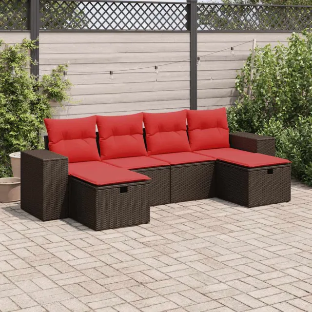 vidaXL 6-delige Loungeset met kussens poly rattan bruin, foto 2