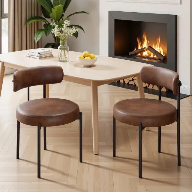 hawthyhome Eetkamerstoel Set van 2 PU Lederen Stoelen Gestoffeerd met Metalen Poten Moderne Keukenstoel Comfortabele Design Zitstoel voor Eetkamer Woonkamer Keuken Slaapkamer Horeca bruin