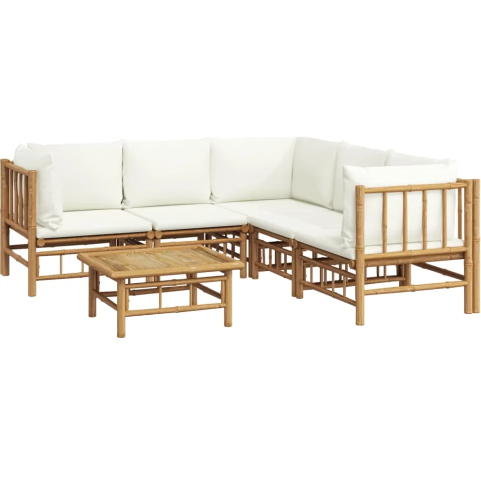 vidaXL 6-delige Loungeset met kussens bamboe crèmewit Bruin