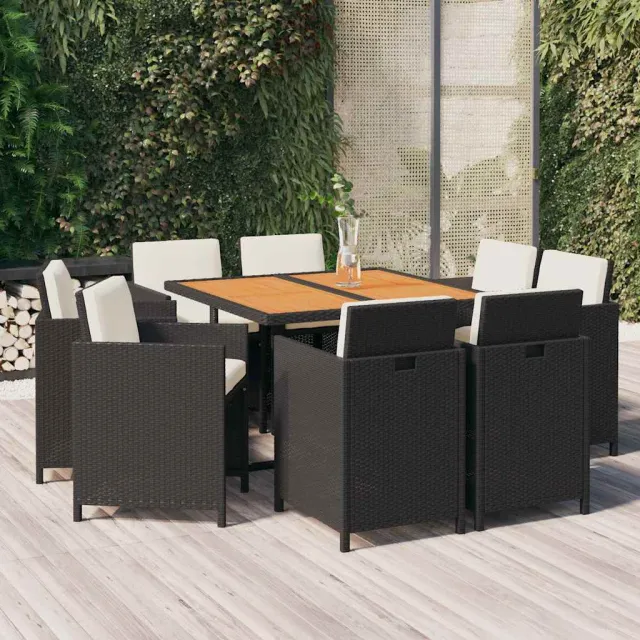 vidaXL 9-delige Tuinset met kussens poly rattan zwart, foto 2