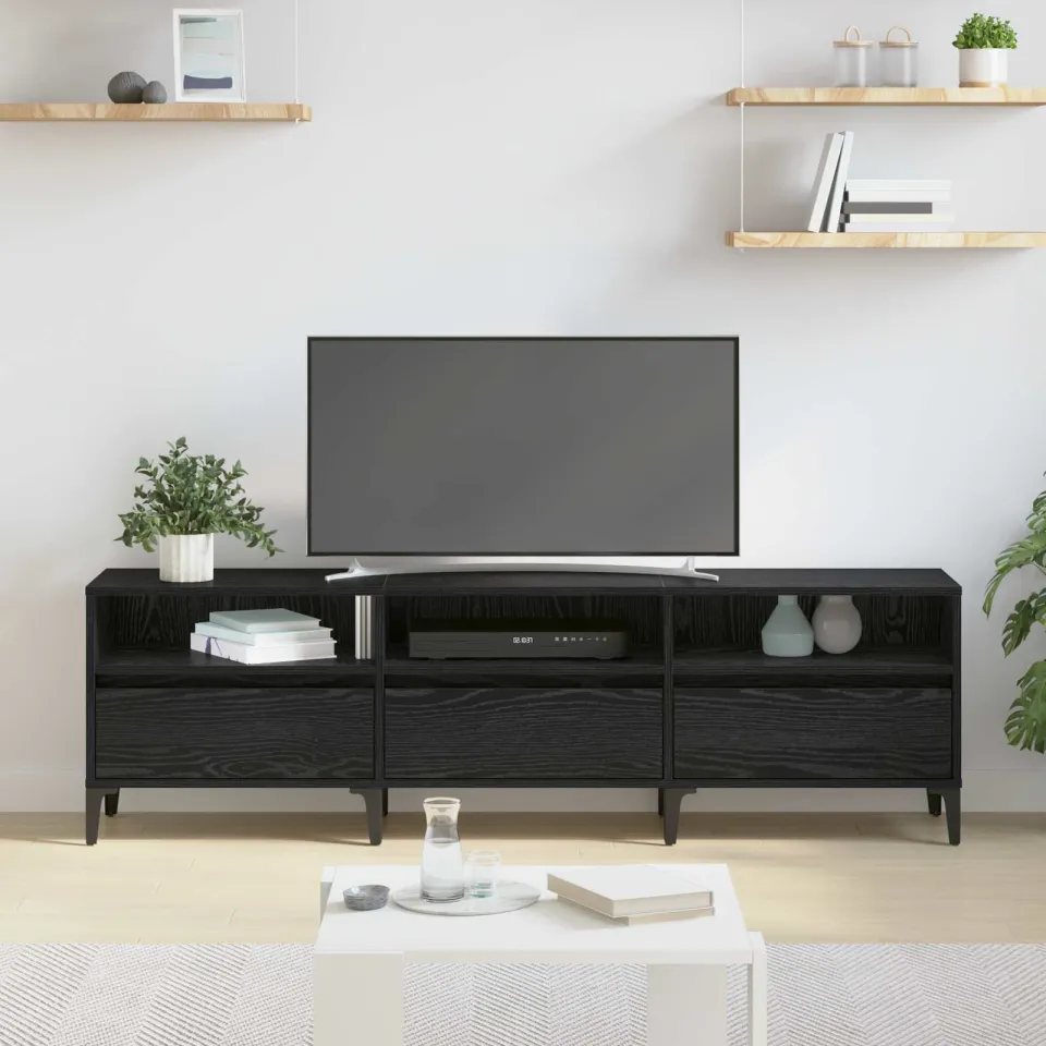 vidaXL TV-kast Zwart Eiken 150 x 30 x 45 cm Gemonteerd hout en ijzer, foto 4