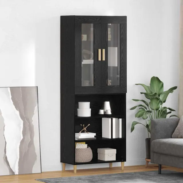 vidaXL Hoge kast Zwart Eiken 69,5 x 34 x 180 cm