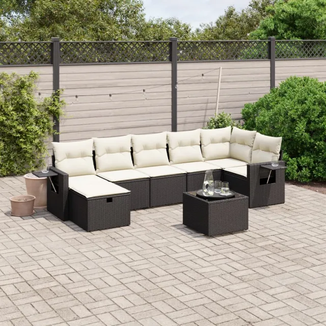 vidaXL 8-delige Loungeset met kussens poly rattan zwart, foto 2