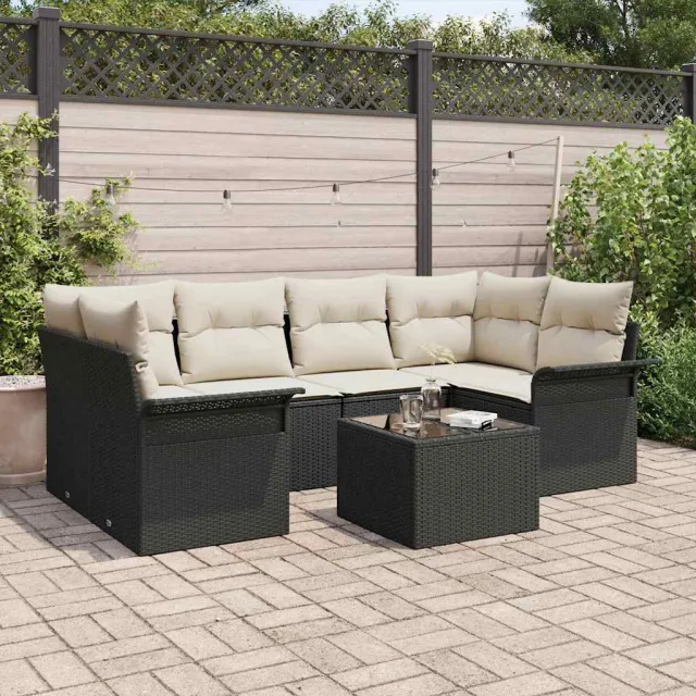 vidaXL Tuin Sofa Set 7 st Zwart poly rattan, foto 2