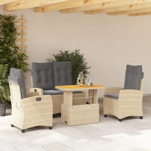 vidaXL 4-delige Tuinset met kussens poly rattan beige, foto 2