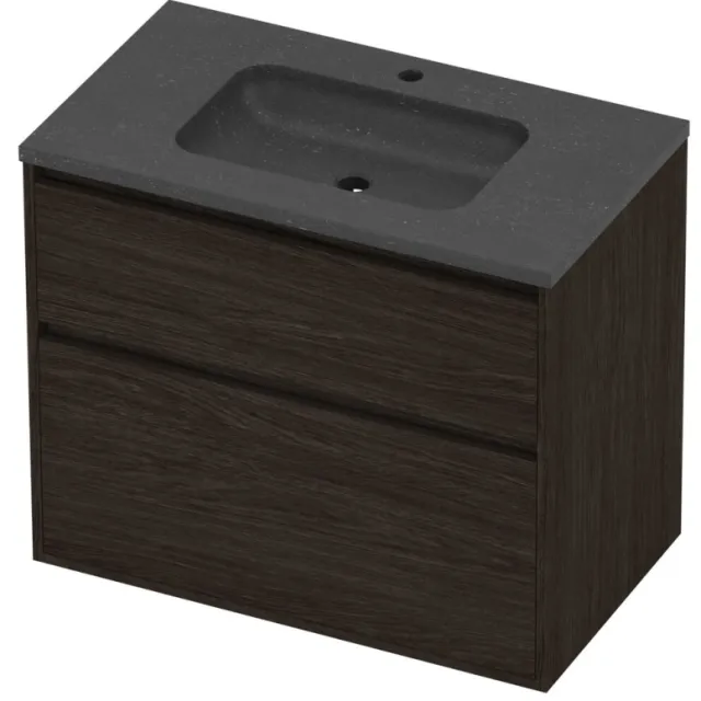 Proline Rollo Badmeubelset Hardsteen Elegant 1 Kraangat Greeploos 80x46x67 cm Blue Stone Mokka Oak Eiken