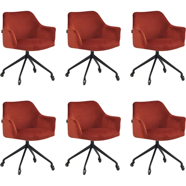 Bronx71 Eetkamerstoel met wieltjes Quinn koper velvet - Eetkamerstoelen set van 6 - stoel Cognac, Koper