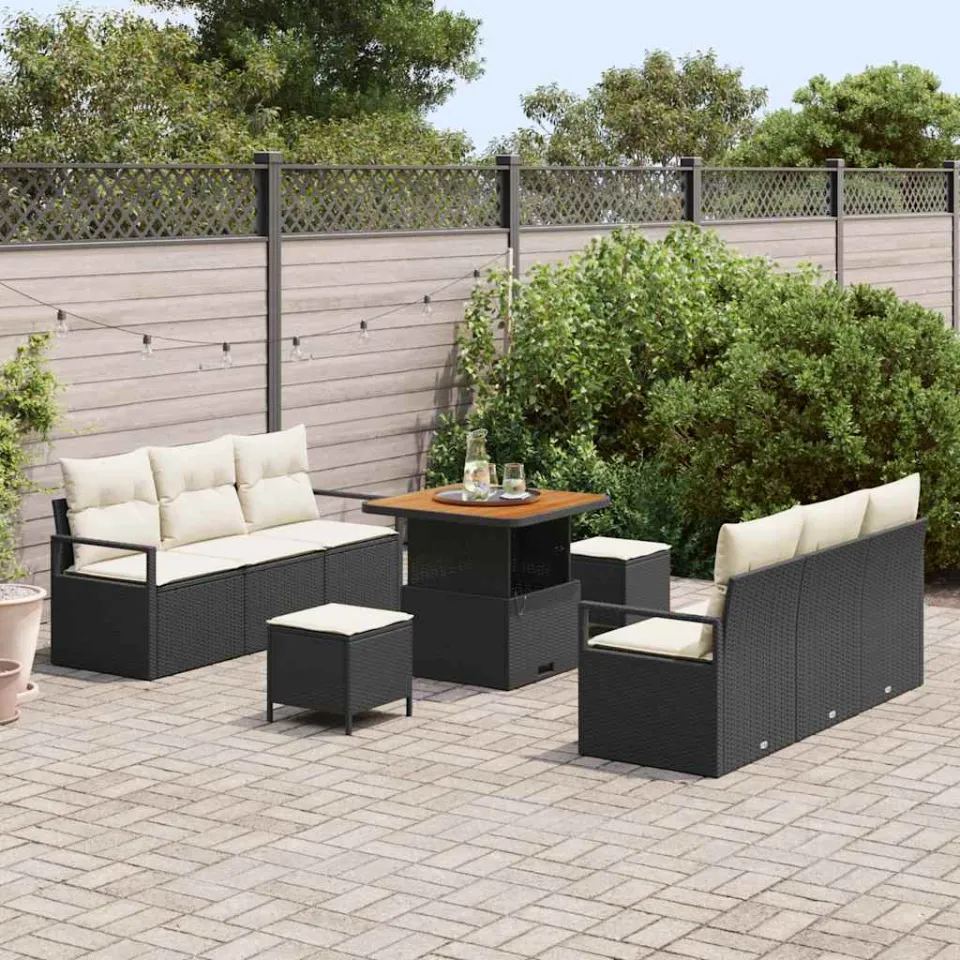 vidaXL Tuinbankenset 9 st Zwart poly rattan