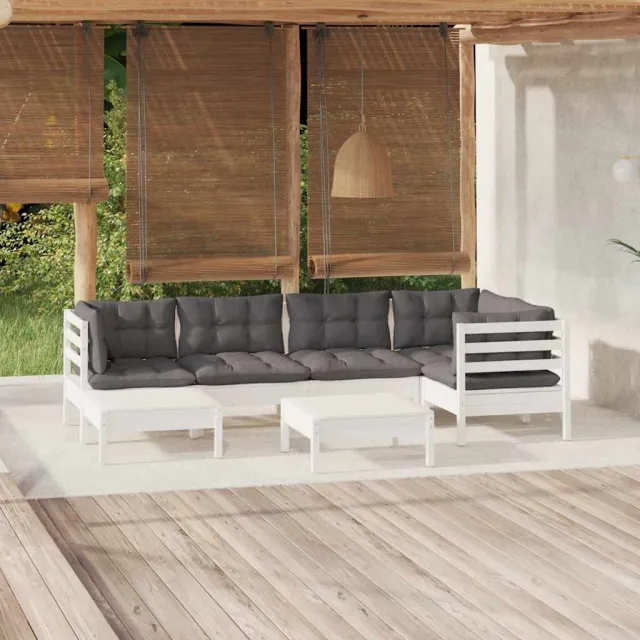 vidaXL 7-delige Loungeset met kussens massief grenenhout wit, foto 2