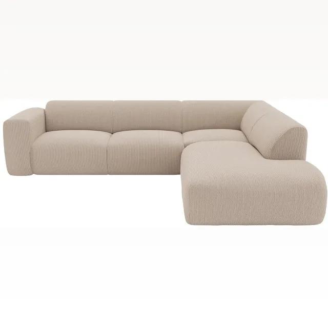 Vente-unique Grote hoekbank rechts met rugleuning aan de Chaise longue in beige fijn ribfluweel - POGNI van Maison Céphy