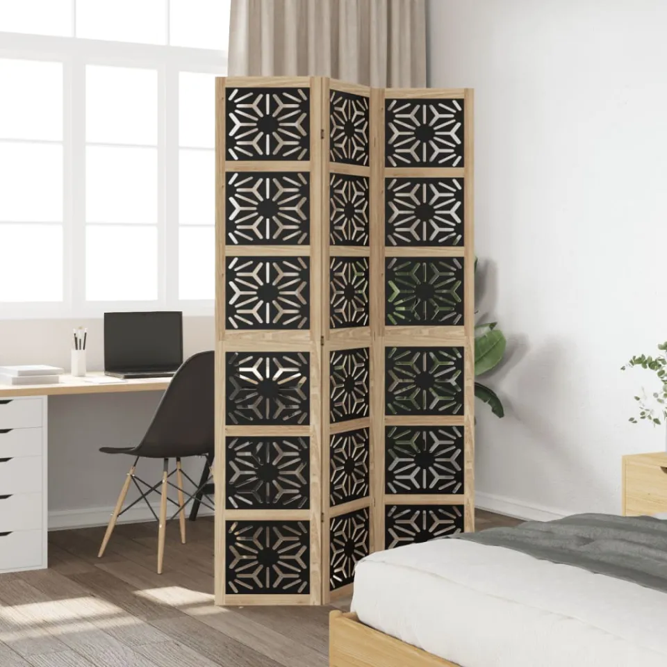 vidaXL Kamerscherm met 3 panelen massief paulowniahout zwart, foto 3