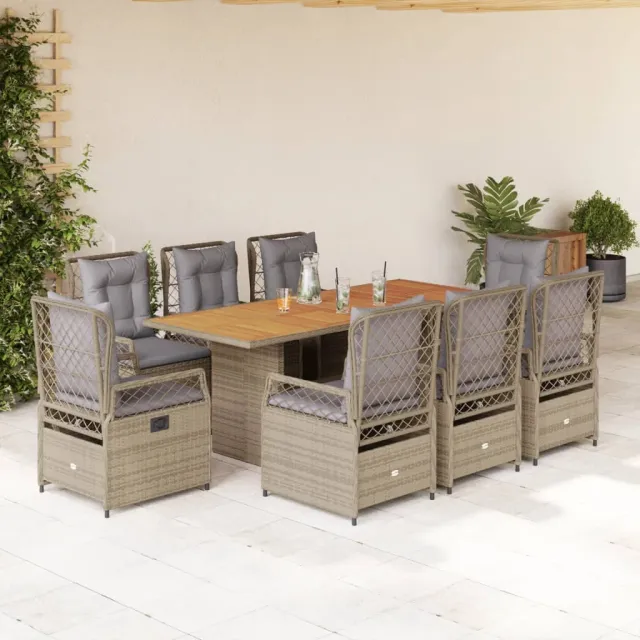 vidaXL 9-delige Tuinset met kussens poly rattan beige, foto 2