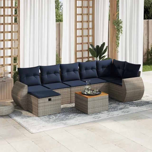 vidaXL 8-delige Loungeset met kussens poly rattan grijs, foto 2