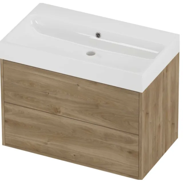 Proline Podium Badmeubelset Polystone Loft 2 Laden 80x46x62 cm Glans Wit Cider Oak Eiken