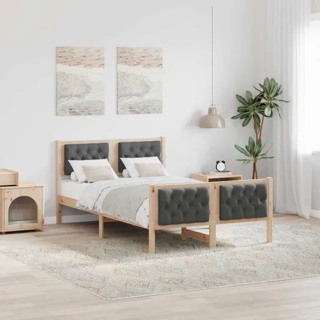 vidaXL Bedframe Donkergrijs 135 x 190 cm Massief grenenhout