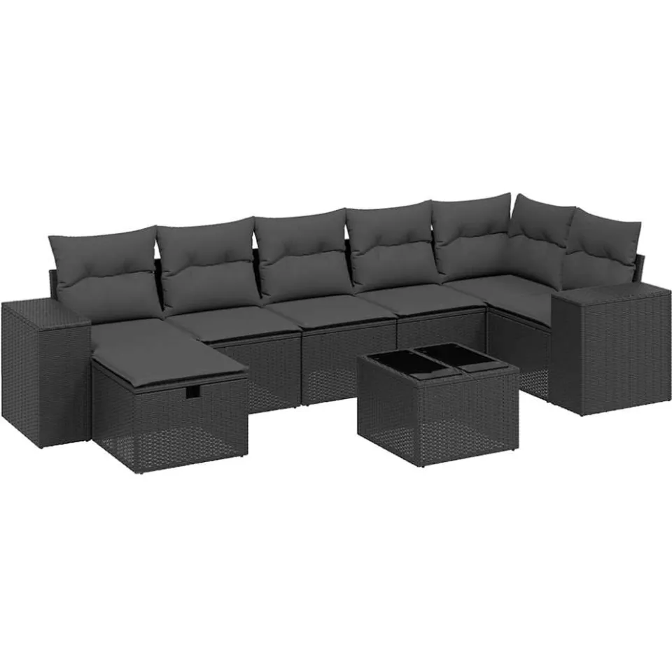 vidaXL 8-delige Loungeset met kussens poly rattan zwart