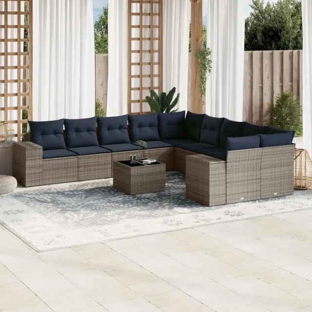 vidaXL 11-delige tuinbankset met kussens, grijs polyrotan, foto 2