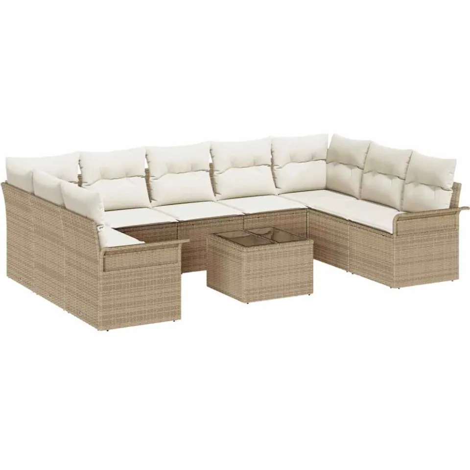 vidaXL Tuinbankenset 10 st Beige poly rattan