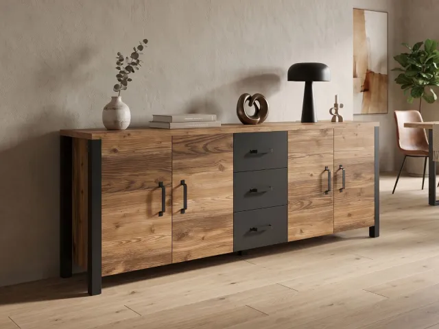 Mobistoxx Dressoir OLIANNE 4 deuren 3 lades appenzeller sparren/zwart