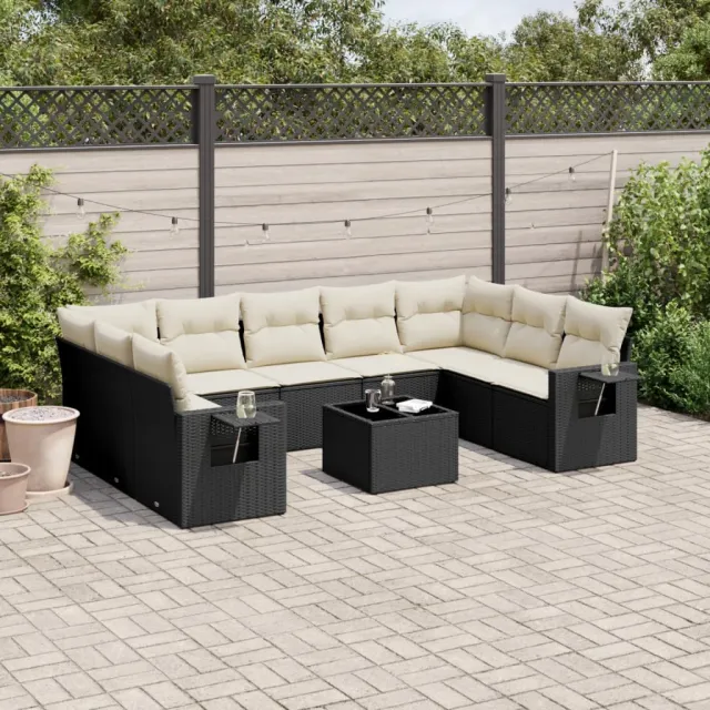 vidaXL 10-delige Loungeset met kussens poly rattan zwart, foto 2