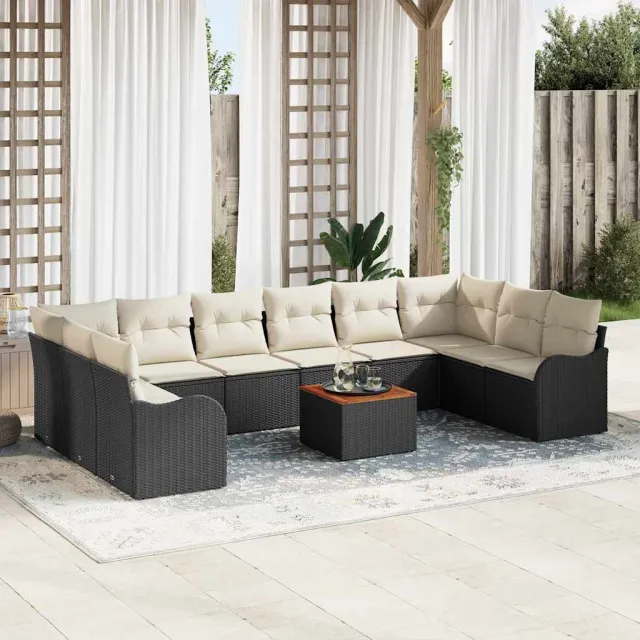 vidaXL Tuinbankenset 11 st Zwart poly rattan