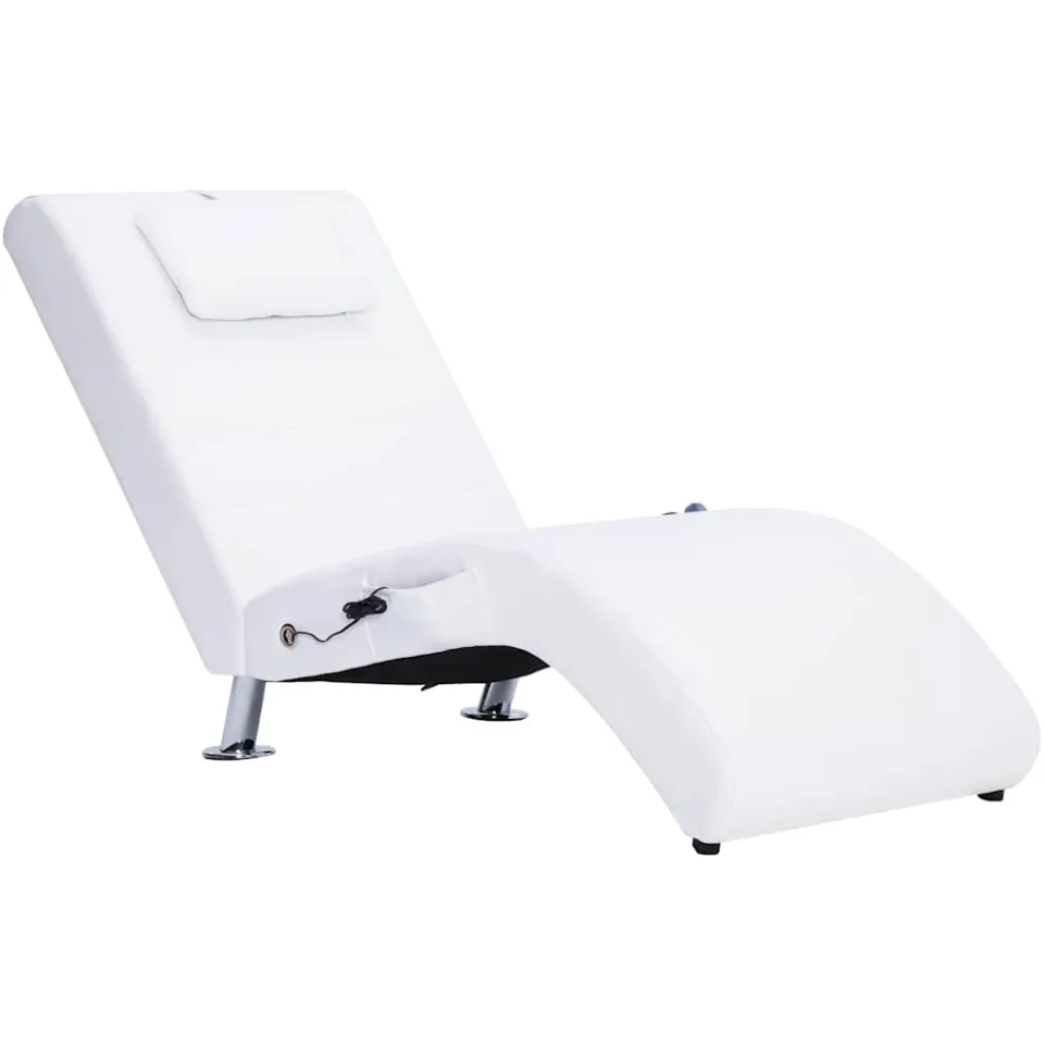 vidaXL Massage chaise longue met kussen kunstleer wit, foto 4