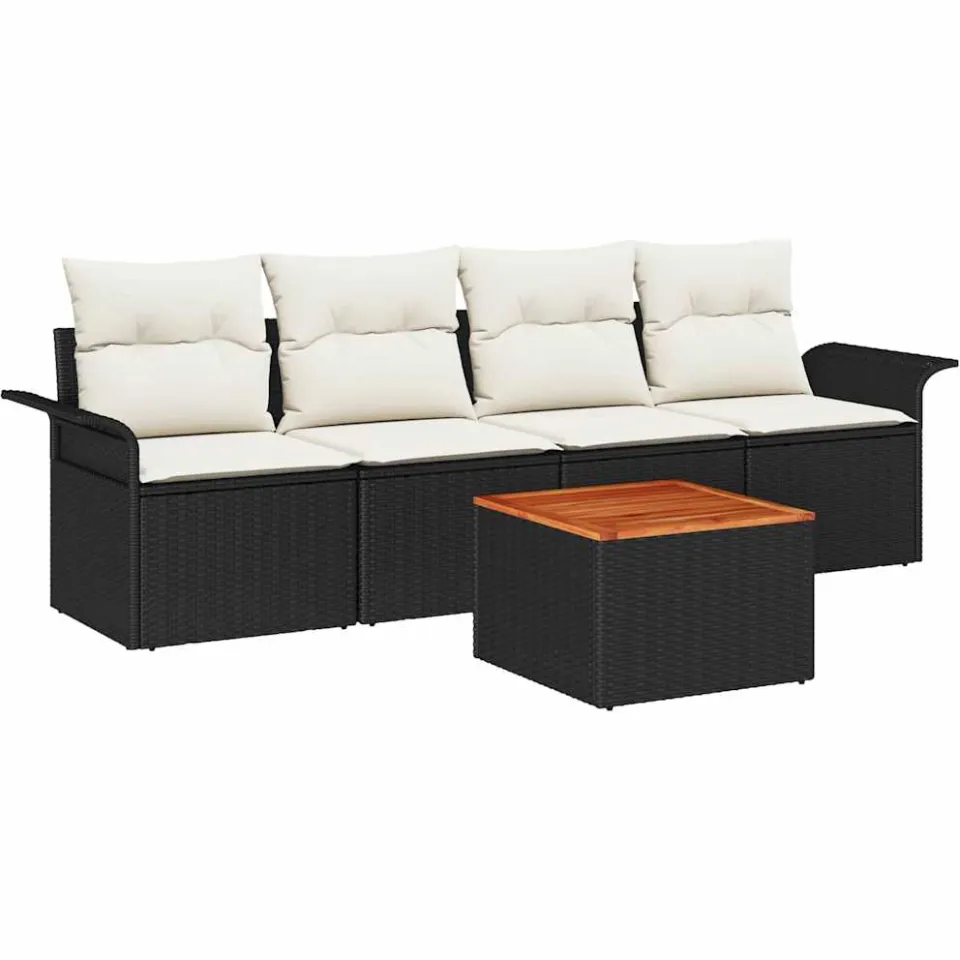 vidaXL Tuinbankenset 5 st Zwart poly rattan
