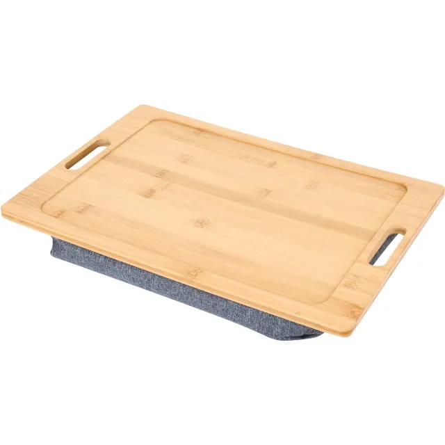 Jeemsie Schoottafel Laptop – Laptoptafel voor Bank/Bed – Bamboe Dienblad met Kussen – Ontbijt Bed Tafel – Laptopkussen – Met Handgrepen Grijs