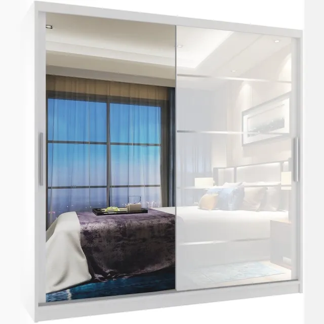 B BELINI GROUP BELINI Verona MGB Schuifdeurkast 200 cm Wit Hoogglans - Kledingkast met Spiegel - Comfort Line Hoogglans